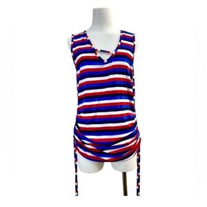 Jennifer Lauren Sleeveless Top Red White & Blue Colorful Shirt Tank Size L (3004